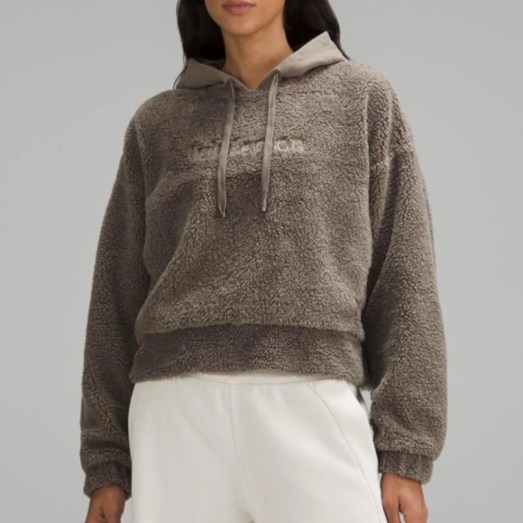 Lululemon Textured Fleece Embroidered Logo Hoodie - Size 14 - Nomad - Picture 1 of 6